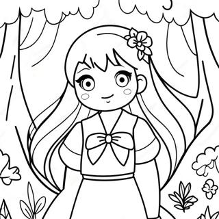 Pagina Para Colorir De Garota Anime De Cabelo Longo Fofa Em Uma Floresta Fantastica 22833-18030