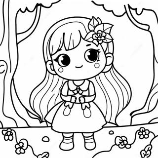 Pagina Para Colorir De Garota Anime De Cabelo Longo Fofa Em Uma Floresta Fantastica 22833-18032