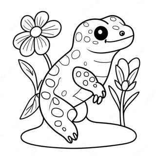 Pagina Para Colorir Do Gecko Leopardo Fofo Com Flores 29425-23253