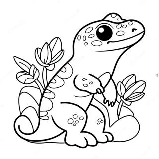 Pagina Para Colorir Do Gecko Leopardo Fofo Com Flores 29425-23256