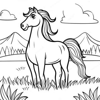 Pagina Para Colorir De Cavalo Selvagem Majestoso Em Um Pradaria 3651-2906