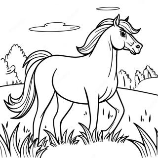 Pagina Para Colorir De Cavalo Selvagem Majestoso Em Um Pradaria 3651-2907