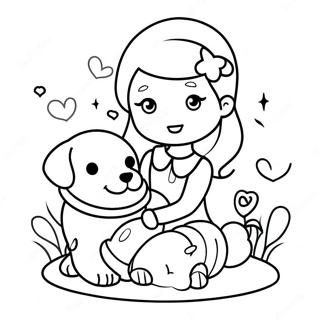 Menina Com Cachorrinho Fofo Pagina Para Colorir 48194-38107