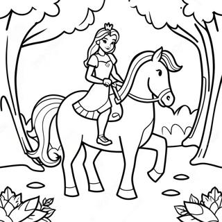 Pagina Para Colorir Da Princesa Montando Um Cavalo Em Uma Floresta Magica 50893-40241