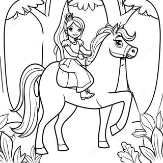 Pagina Para Colorir Da Princesa Montando Um Cavalo Em Uma Floresta Magica 50893-40242