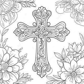 Pagina Para Colorir Da Cruz Ornada Com Flores Florescendo 60074-47538